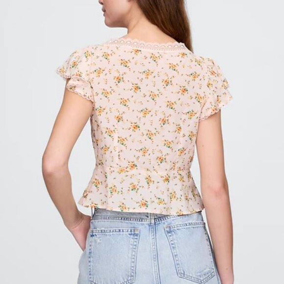 NWT GAP Lace Trim Floral Fitted Top L - Picture 4 of 5